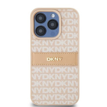 DKNY DKNY Leather Mono Stripe & Metal Logo case for iPhone 15 Pro - pink DKNY DKNY Leather Mono Stripe & Metal Logo case for iPhone 15 Pro - pink
