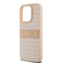 DKNY DKNY odinis iPhone 15 Pro dėklas su mono juostele ir metaliniu logotipu – rožinis DKNY DKNY odinis iPhone 15 Pro dėklas su mono juostele ir metaliniu logotipu – rožinis