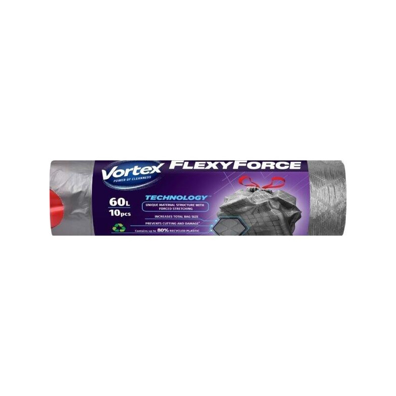Šiukšlių maišai Vortex Flexy Force, 60 l, 10 vnt.