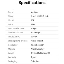 I / O HUB 5-IN-1 USB 3.0 / 0.15M TGFSB VENTION I / O HUB 5-IN-1 USB 3.0 / 0.15M TGFSB VENTION