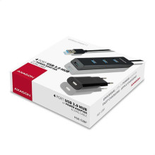 Įvesties / išvesties šakotuvas USB3.0 4 prievadų įkrovimas / su kintamąja srove 1.2M HUE-S2BP AXAGON