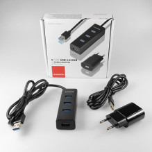 Įvesties / išvesties šakotuvas USB3.0 4 prievadų įkrovimas / su kintamąja srove 1.2M HUE-S2BP AXAGON