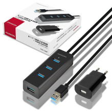 Įvesties / išvesties šakotuvas USB3.0 4 prievadų įkrovimas / su kintamąja srove 1.2M HUE-S2BP AXAGON