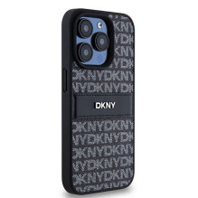DKNY DKNY Leather Mono Stripe &amp; Metal Logo case for iPhone 15 Pro - black