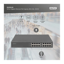 Switch Digitus 8 prievadų Gigabit PoE jungiklis + 250W įtvirtintuvas Black Switch Digitus 8 prievadų Gigabit PoE jungiklis + 250W įtvirtintuvas Black