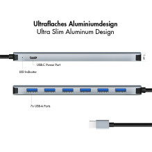 USB 3.2 USB-A 7 prievadų šakotuvas, 5 Gbps, 20W PD USB 3.2 USB-A 7 prievadų šakotuvas, 5 Gbps, 20W PD