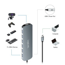USB 3.2 USB-A 7 portu centrmezgls, 5 Gbps, 20W PD USB 3.2 USB-A 7 portu centrmezgls, 5 Gbps, 20W PD