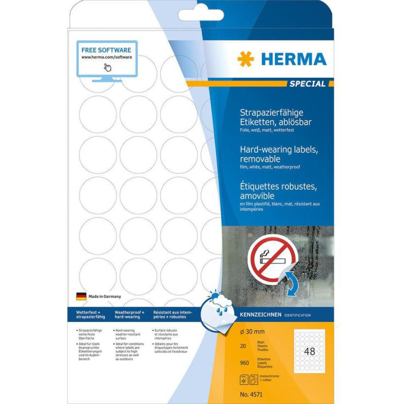 HERMA lipnios etiketės A4 30mm white nuimamos 960 vnt.