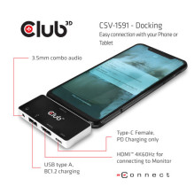 Club3D USB-C 4in1 šakotuvas HDMI / USB / USB-C / Ausinės 4K60Hz PD100W mažmeninė prekyba Club3D USB-C 4in1 šakotuvas HDMI / USB / USB-C / Ausinės 4K60Hz PD100W mažmeninė prekyba