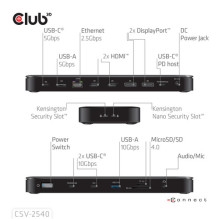 Club3D USB-C 14in1-Dock 2xDP2.1 / 2xHDMI / 3xUSB-C 4K60Hz PD100W mažmeninė prekyba