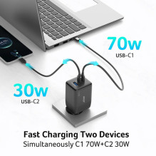 Acer lādētājs 100W 2 x USB-C + 1 x USB-A porti, black Acer lādētājs 100W 2 x USB-C + 1 x USB-A porti, black