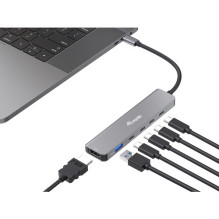 Perėjimo adapteris USB-C į HDMI / 3xUSB-C / USB-A 4K / 60Hz 0.25m aliuminis Perėjimo adapteris USB-C į HDMI / 3xUSB-C / USB-A 4K / 60Hz 0.25m aliuminis