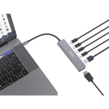 Pārejas adapteris USB-C uz HDMI / 3xUSB-C / USB-A 4K / 60Hz 0.25m alumīnijs Pārejas adapteris USB-C uz HDMI / 3xUSB-C / USB-A 4K / 60Hz 0.25m alumīnijs