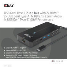 Stotis / replikatorius Club 3D USB-C (CSV-1595) Stotis / replikatorius Club 3D USB-C (CSV-1595)