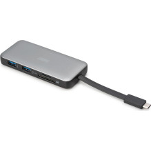 DIGITUS USB-C dokstacija ar HDMI, USB3.2, RJ45, SD, MicroSD, PD silver