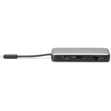 DIGITUS USB-C dokstacija ar HDMI, USB3.2, RJ45, SD, MicroSD, PD silver