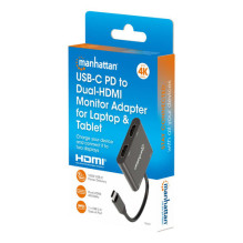 MANHATTAN USB-C PD uz dubultu HDMI monitora adapteri 4K 60Hz MANHATTAN USB-C PD uz dubultu HDMI monitora adapteri 4K 60Hz