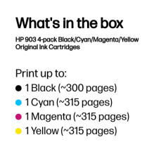 HP 903 keturių rašalo kasečių pakuotė Instant Rašalo kasetės HP 903 keturių rašalo kasečių pakuotė Instant Rašalo kasetės