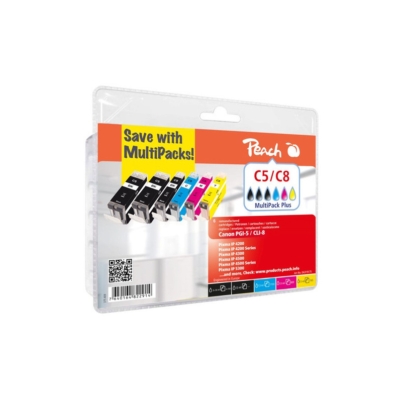 Peach kasetne Canon PG-5XL / CLI-8 MultiPack Plus 2xbk,c,m,y pārstrādāta