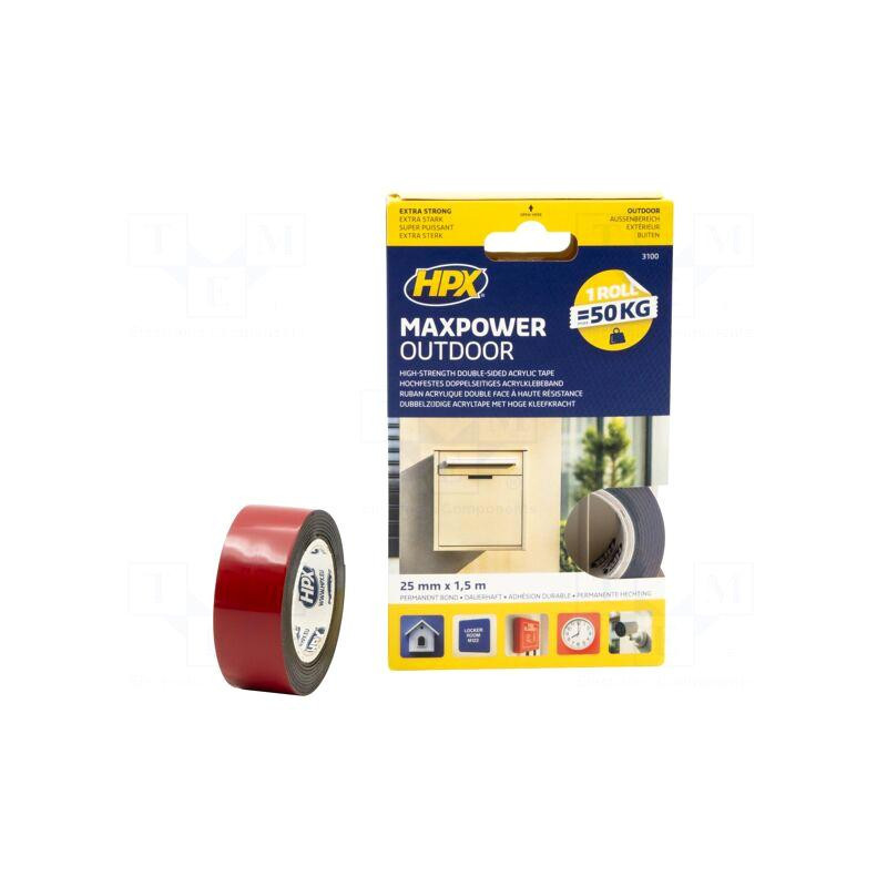 Tape:fixing W:25mm L:1.5m Thk:1.1mm double-sided acrylic