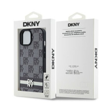 DKNY DKNY odinis languotas vienspalvis raštas ir dryžuotos juostelės, skirtas iPhone 15 / 14 / 13 - juodas