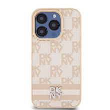DKNY DKNY Leather Checkered Mono Pattern & Printed Stripes case for iPhone 15 Pro - pink DKNY DKNY Leather Checkered Mono Pattern & Printed Stripes case for iPhone 15 Pro - pink