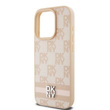 DKNY DKNY Leather Checkered Mono Pattern & Printed Stripes case for iPhone 15 Pro - pink DKNY DKNY Leather Checkered Mono Pattern & Printed Stripes case for iPhone 15 Pro - pink