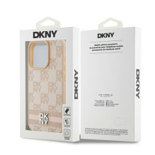 DKNY DKNY Leather Checkered Mono Pattern & Printed Stripes case for iPhone 15 Pro - pink DKNY DKNY Leather Checkered Mono Pattern & Printed Stripes case for iPhone 15 Pro - pink