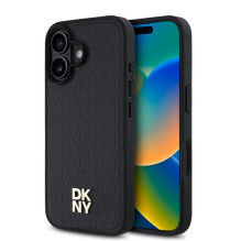 DKNY Apple iPhone 16 Plus PU Leather Repeat Pattern Stack Logo MagSafe Case Black