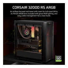 Corsair 3200D RS ARGB vidutinio dydžio bokšto tipo kompiuterio korpusas – dūminis