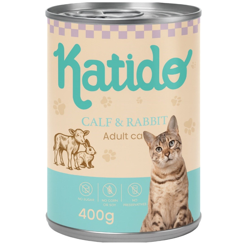 KATIDO Veršienos ir triušio – šlapias kačių ėdalas – 400 g