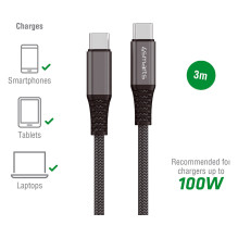 4smarts USB-C auf USB-C Kabel PremiumCord 100W 3m. schwarz 4smarts USB-C auf USB-C Kabel PremiumCord 100W 3m. schwarz
