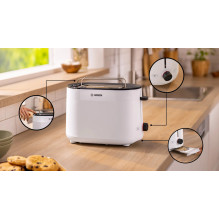 Bosch TAT2M121 skrudintuvas, 6 vnt., 2 riekelės, 950 W, balta Bosch TAT2M121 skrudintuvas, 6 vnt., 2 riekelės, 950 W, balta