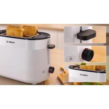 Bosch TAT2M121 skrudintuvas, 6 vnt., 2 riekelės, 950 W, balta Bosch TAT2M121 skrudintuvas, 6 vnt., 2 riekelės, 950 W, balta
