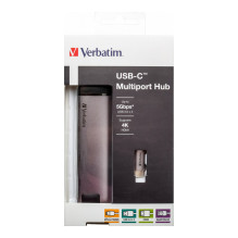 Verbatim USB 3.2 Gen 1 Multiport-Hub, USB-C Stecker 2x USB-A + USB-C Buchse + HDMI-Buchse + RJ-45 Buchse (silber / Black Verbatim USB 3.2 Gen 1 Multiport-Hub, USB-C Stecker 2x USB-A + USB-C Buchse + HDMI-Buchse + RJ-45 Buchse (silber / Black