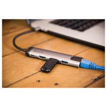 Verbatim USB 3.2 Gen 1 Multiport-Hub, USB-C Stecker 2x USB-A + USB-C Buchse + HDMI-Buchse + RJ-45 Buchse (silber / Black Verbatim USB 3.2 Gen 1 Multiport-Hub, USB-C Stecker 2x USB-A + USB-C Buchse + HDMI-Buchse + RJ-45 Buchse (silber / Black