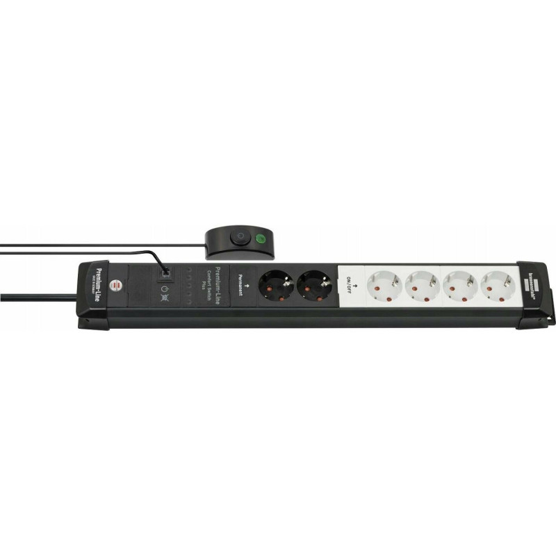 Brennenstuhl Premium-Line Comfort Switch Plus Steckdosenleiste 6-fach, 2x nuolatinis (juodas / hellGray, 3 metrų kabelis