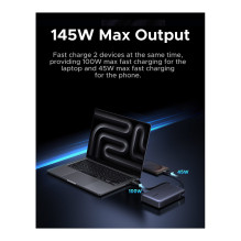 UGREEN PB551 20,000mAh 145W power bank 1x USB-C 1x USB-A 1x integrated USB-C cable display UGREEN PB551 20,000mAh 145W power bank 1x USB-C 1x USB-A 1x integrated USB-C cable display