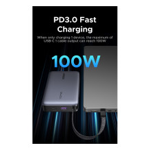 UGREEN PB551 20 000 mAh 145 W išorinė baterija, 1 x USB-C, 1 x USB-A, 1 x integruotas USB-C laidas, ekranas UGREEN PB551 20 000 mAh 145 W išorinė baterija, 1 x USB-C, 1 x USB-A, 1 x integruotas USB-C laidas, ekranas
