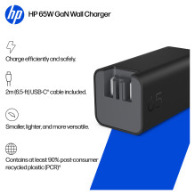 N HP USB-C 65W GaN Ladegerät Schwarz, inkl. 2m USB-C Kabel, Power Delivery (PD) 3.0