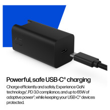 N HP USB-C 65W GaN Ladegerät Schwarz, inkl. 2m USB-C Kabel, Power Delivery (PD) 3.0