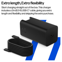 N HP USB-C 65W GaN Ladegerät Schwarz, inkl. 2m USB-C Kabel, Power Delivery (PD) 3.0