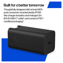 N HP USB-C 65W GaN Ladegerät Schwarz, inkl. 2m USB-C Kabel, Power Delivery (PD) 3.0