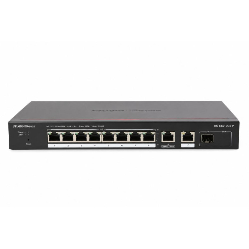 „Ruijie“ komutatoriai RG-ES210GS-P, 10 prievadų gigabito „PoE+“, 120 W, valdomas išmanusis debesies modulis