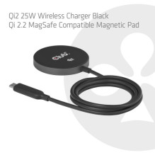 Club3D Wireless Qi2 USB-C Charger 25W, Black retail Club3D Wireless Qi2 USB-C Charger 25W, Black retail