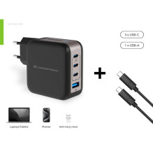 Lādētājs Conceptronic CONCEPTRONIC 4 portu 100W, 3xUSB-C, 1xUSB-A 1.5m sw Lādētājs Conceptronic CONCEPTRONIC 4 portu 100W, 3xUSB-C, 1xUSB-A 1.5m sw