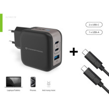 CONCEPTRONIC lādētājs 3 porti GaN 2xUSB-C / 1xA 67WPD3.0 / PPS Black