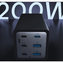 Lādētājs Conceptronic CONCEPTRONIC 6 portu 200W, 4xUSB-C, 2xUSB-A + 3-in-1 slēdzis