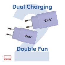 Club3D Lifestyle USB-C lādētājs 30W, 2 gab. violetā iepakojumā Club3D Lifestyle USB-C lādētājs 30W, 2 gab. violetā iepakojumā
