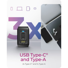 Lādētājs 3-portu IcyBox 65W GaN ar PD 3.0